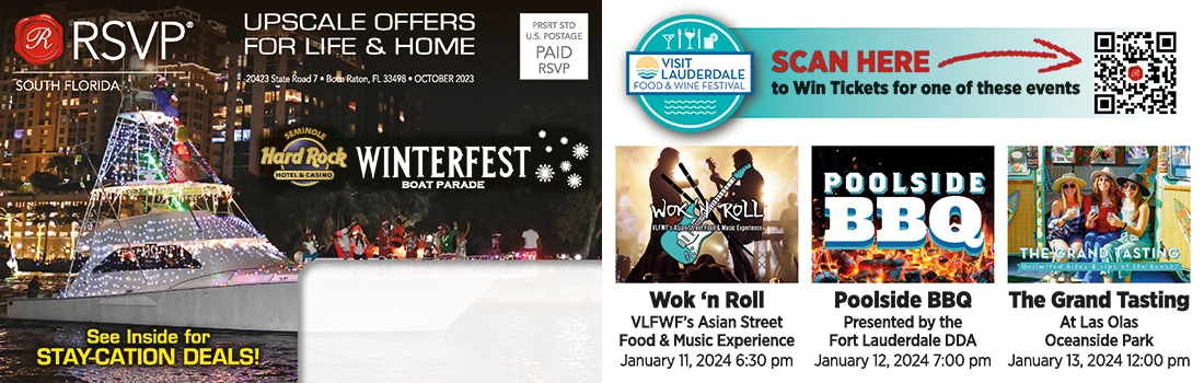RSVP South Florida's label card featuring a contest to enter to win tickets to a local festival.