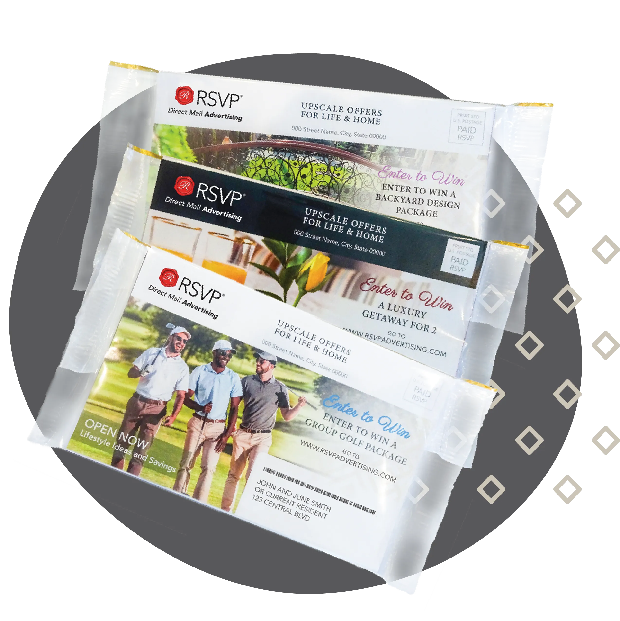 Homepage4 Packages of RSVP direct mail advertising mailers
