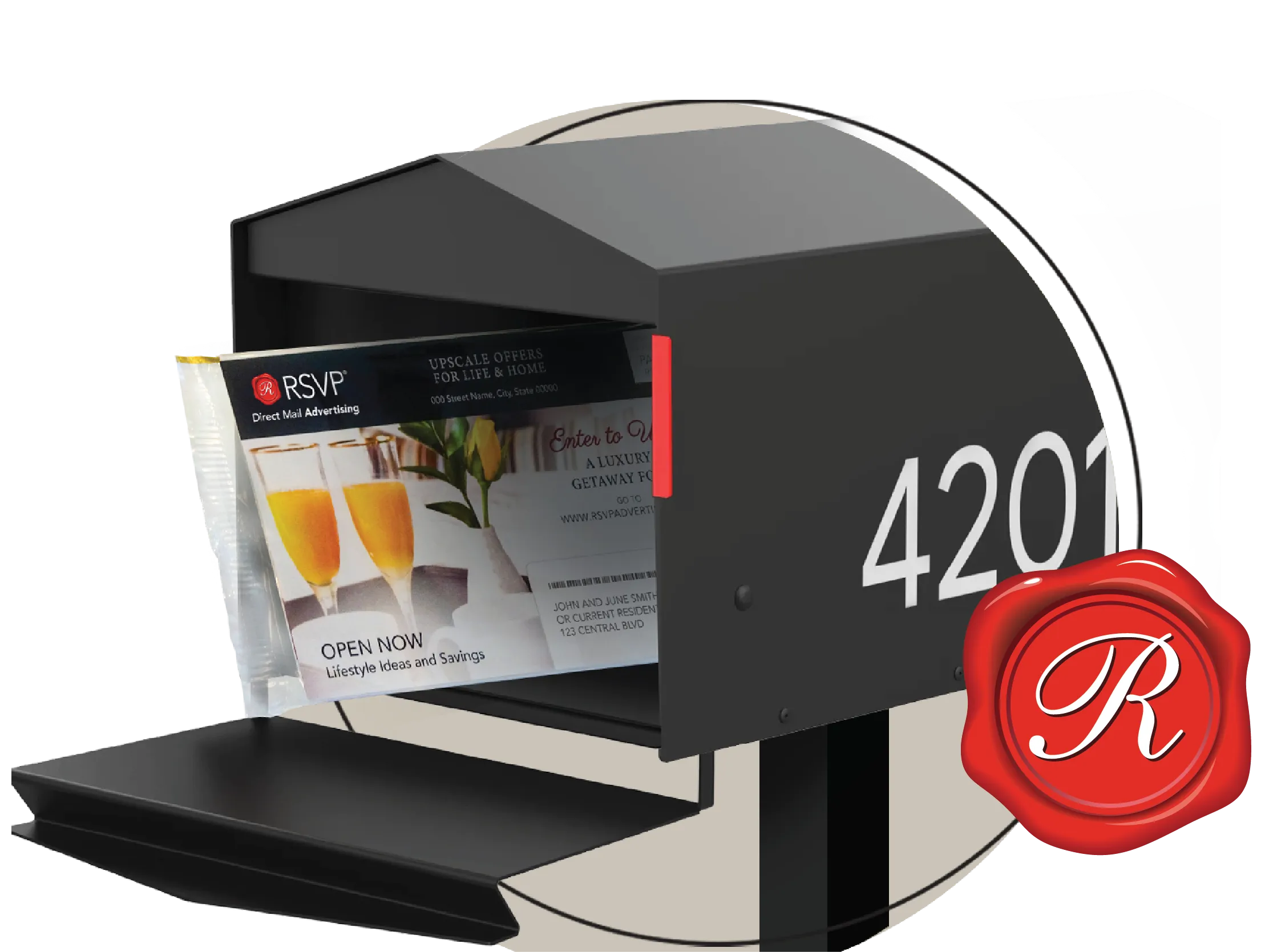 RSVP direct mail advertising units inside a mailbox