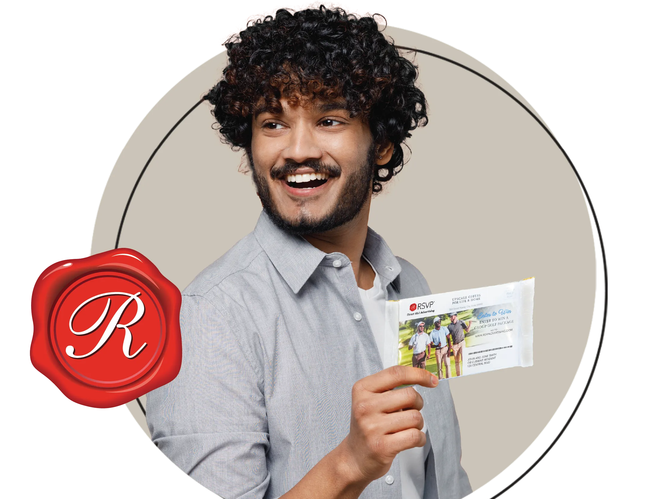 SubHeader_DayInLife Man holding package of RSVP direct mail advertising mailers