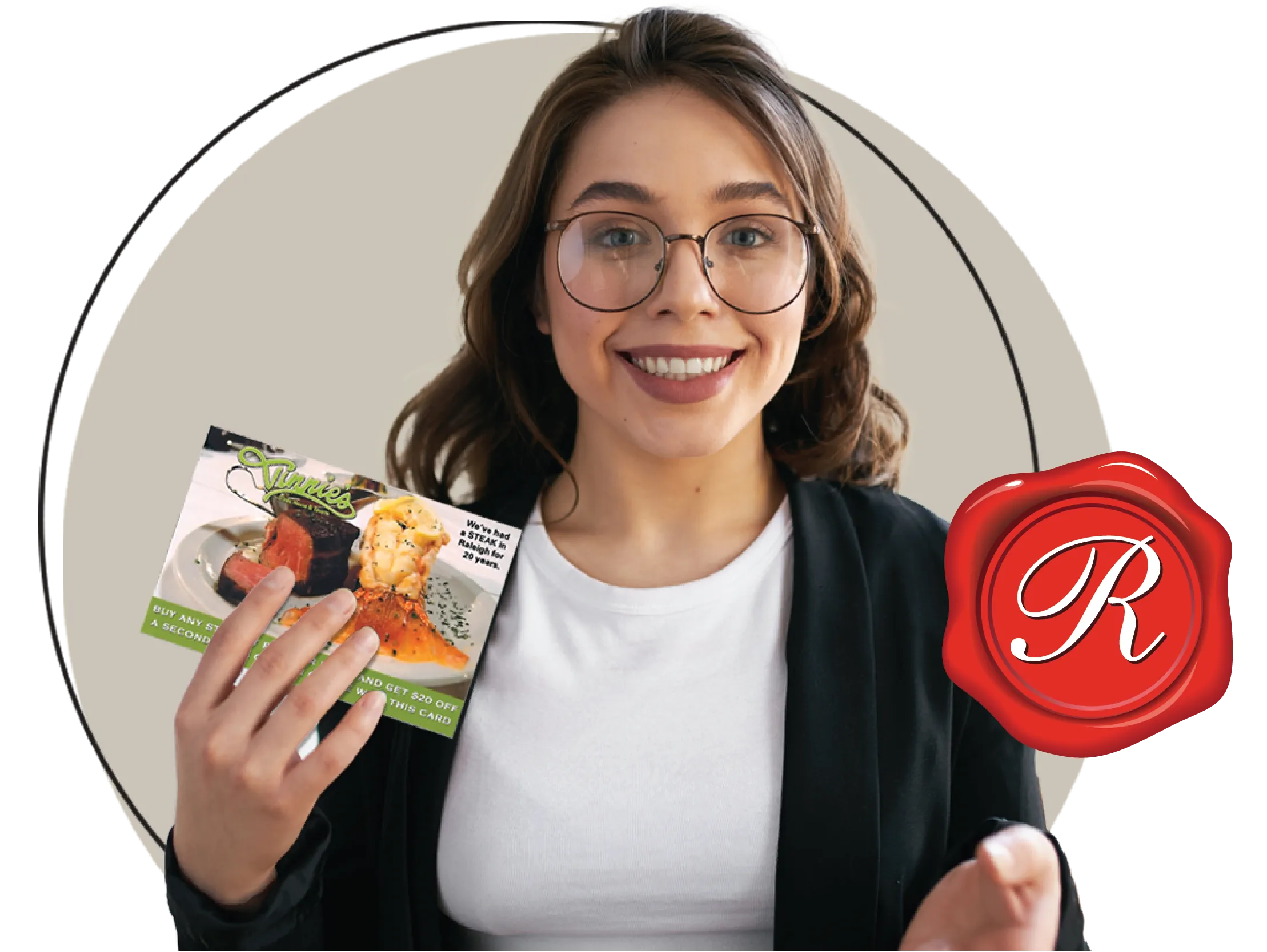 SubHeader_Network Woman holding up RSVP direct mail advertising mailers