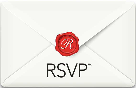 White envelope with red RSVP seal stamp